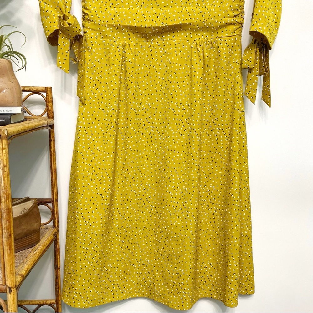modcloth | simple retro mustard geo print tie-sleeve midi dress l - Picture 9 of 12